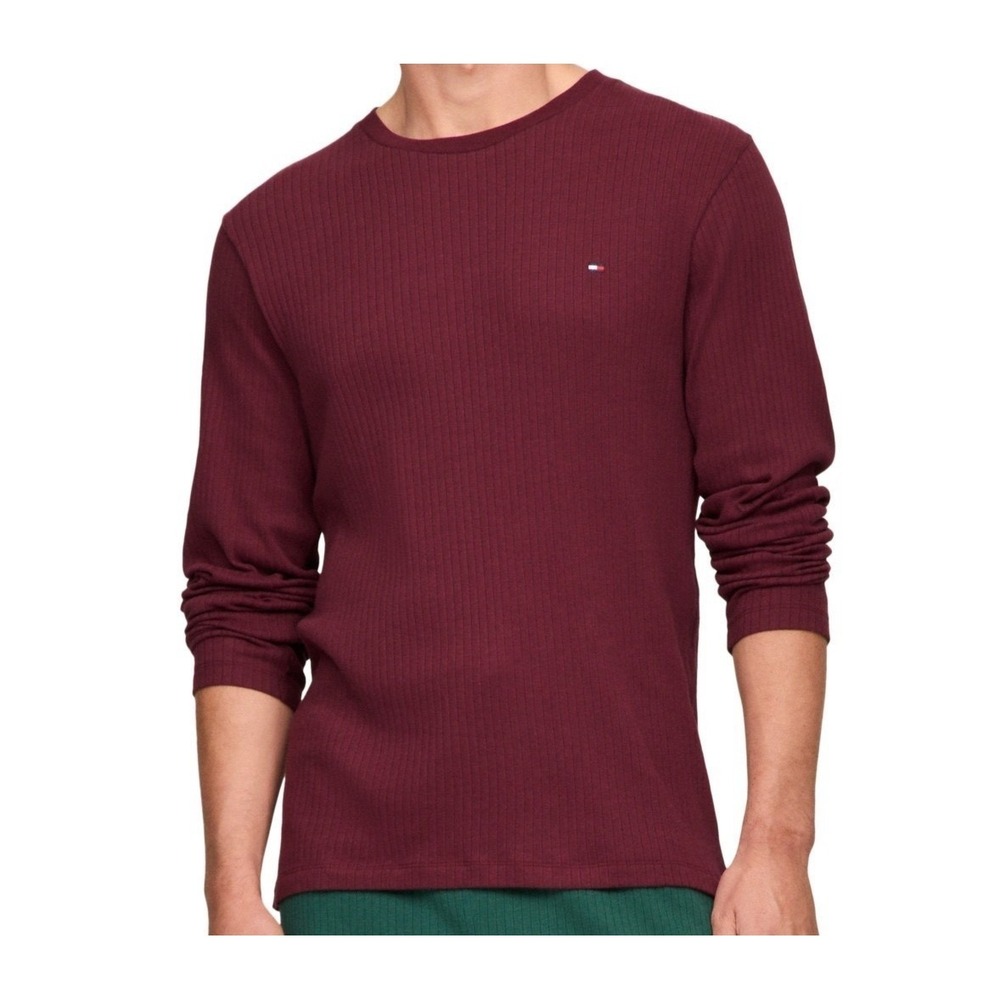 Tommy Hilfiger Mens Ribbed Long Sleeve Pajama Shirt in Port Size L